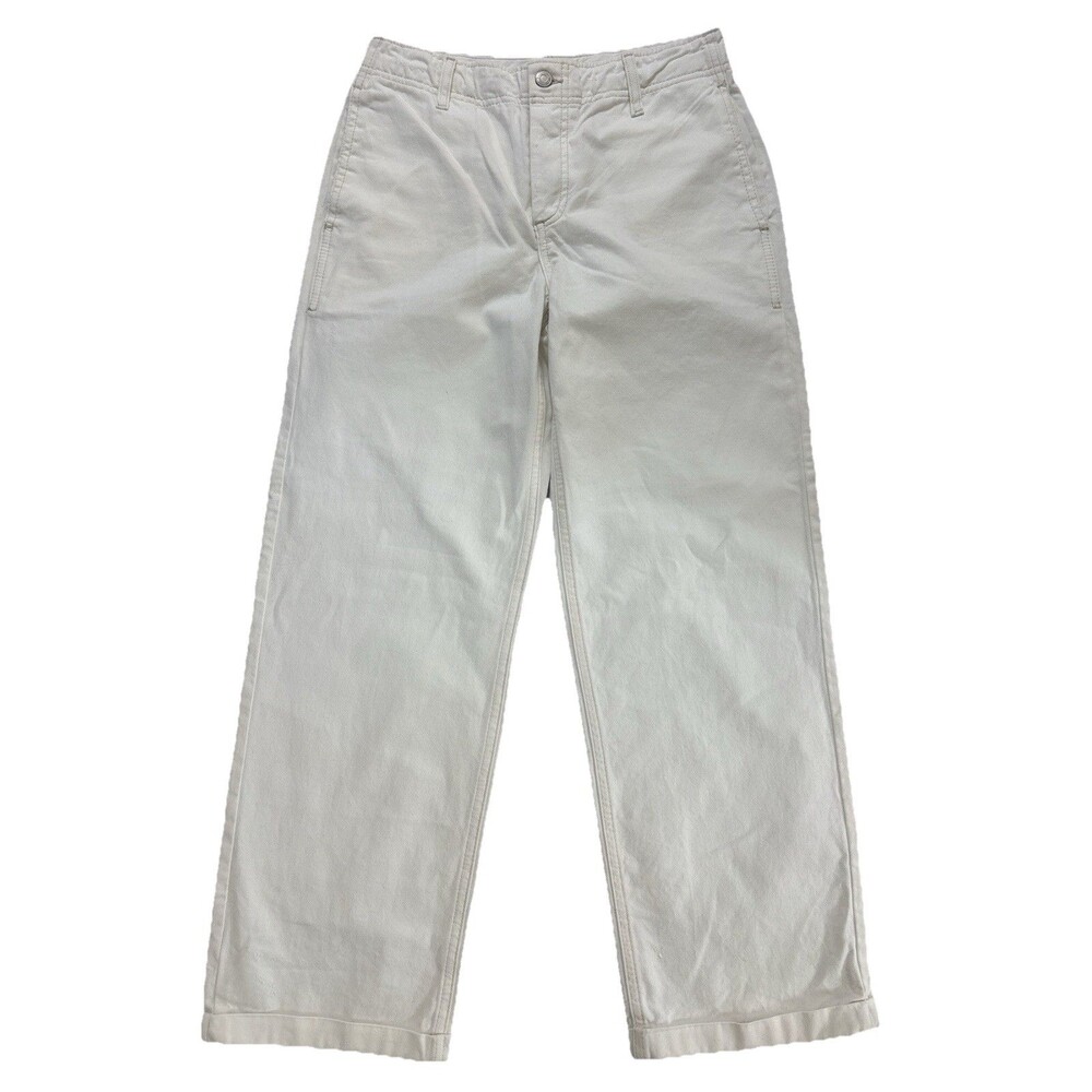 Free People White Denim Straight Leg Jeans With Cuffed Bottom Women’s Size 25